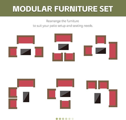Patio Furniture Set 4 Pieces Conversation Sets Outdoor Wicker Rattan Chairs Garden Backyard Balcony Porch Poolside Loveseat with Soft Cushion and Tempered Glass Table(Brown/Red)