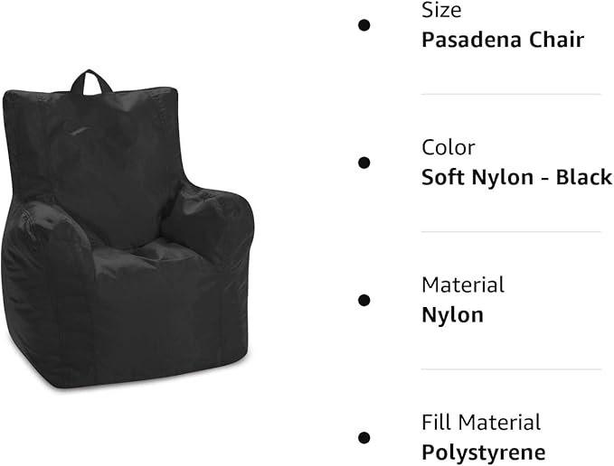 Posh Creations Bean Bag Structured Seat for Toddlers and Kids, Comfy Chair for Children, Pasadena, Black