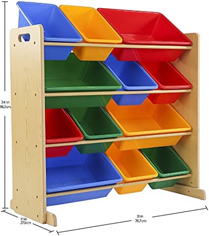 Humble Crew, Natural/Primary Kids' Toy Storage Organizer with 12 Plastic Bins, 34*35*15.5inch