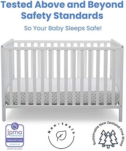 Delta Children Heartland 4-in-1 Convertible Crib, Bianca White + Delta Children Twinkle Galaxy Dual Sided Recycled Fiber Core Crib and Toddler Mattress (Bundle)