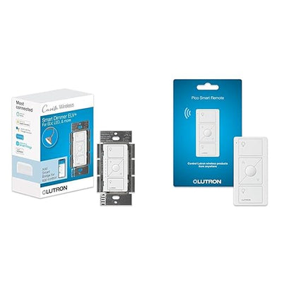 Lutron Caséta Wireless Smart Lighting Dimmer Switch for ELV+ Bulbs with Pico Remote, White