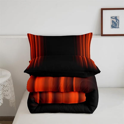 Geometric Abstract Ombre Comforter Set Kids Teens Orange Red and Black Striped Bedding Bed Set Decor Modern Fashion Comforter Inner Fill Bedroom Collection 3Pcs King Size
