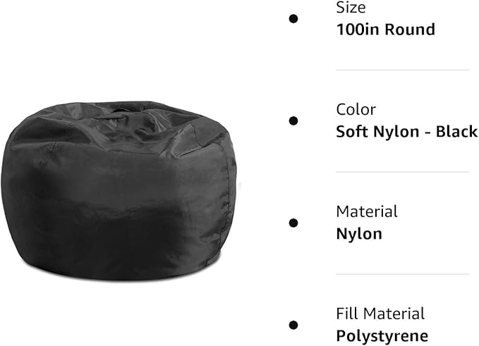 Posh Creations Structured Comfy Seat for Playrooms and Bedrooms, Large Bean Bag Chair, 100in Round Classic Bean Bag, Black