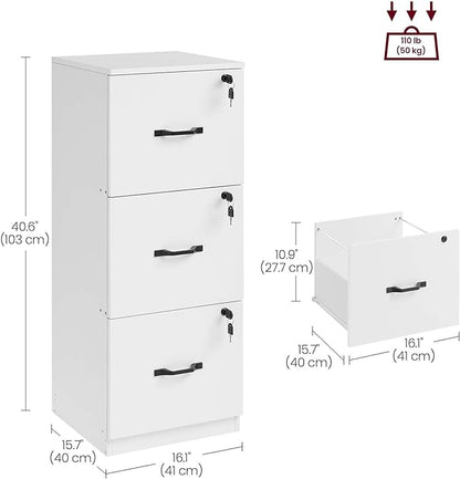 VASAGLE 3-Drawer Vertical File Cabinet, Filing Cabinet for Home Office, Printer Stand, with 3 Lockable Drawers, Adjustable Hanging Rail, for A4 and Letter-Size Files, Cloud White UOFC055W14