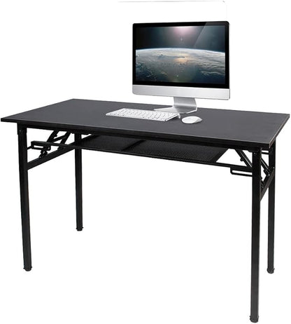 Need Folding Computer Desk with Storage Shelf, 47 inches Home Office Desk Folding Table Computer Workstation Desk, No Assembly Needed, Black