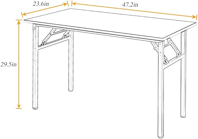 SDHYL 47 inchesNo Assembly Foldable Computer Desk for Home Office Workstation, Study and Writing, Teak Board and White Leg
