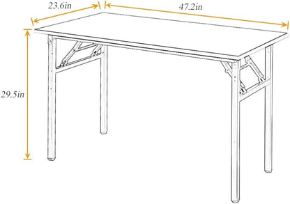 SDHYL 47 inchesNo Assembly Foldable Computer Desk for Home Office Workstation, Study and Writing, Teak Board and White Leg