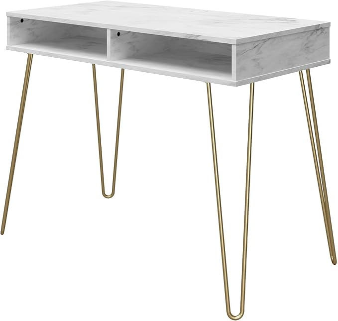 Novogratz Athena Computer Desk with Storage, White Marble