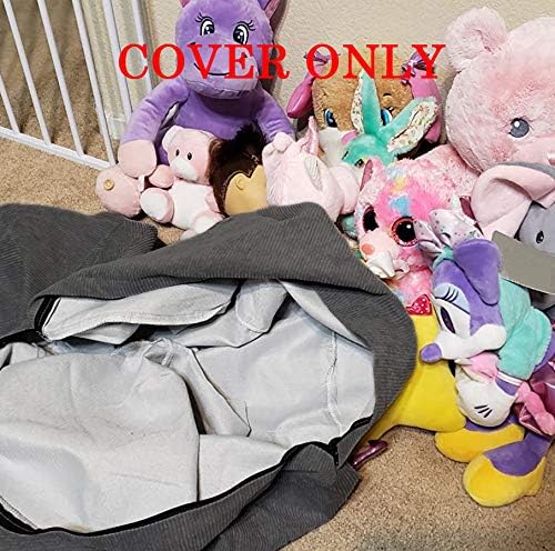 Stuffed Animal Storage Bean Bag Chair Cover (No Filler) for Kids and Adults.Soft Premium Corduroy Stuffable Beanbag for Organizing Children Plush Toys or Memory Foam Small 100L (Dark Grey)