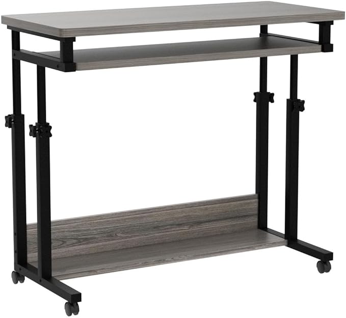 Tribesigns Portable Desk for Sofa and Bed, Height Adjustable Mobile Laptop Table Small Standing Desk Rolling Computer Cart with Keyboard Tray on Wheels for Home Office (Grey)