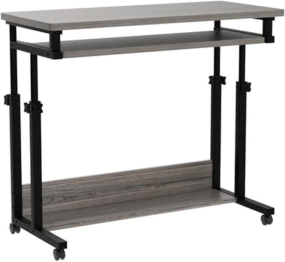 Tribesigns Portable Desk for Sofa and Bed, Height Adjustable Mobile Laptop Table Small Standing Desk Rolling Computer Cart with Keyboard Tray on Wheels for Home Office (Grey)