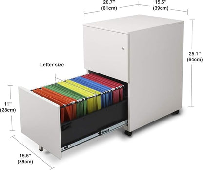 Aurora Modern Soho Design 2-Drawer Metal Mobile File Cabinet with Lock Key/Fully Assembled, White