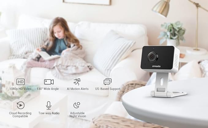 Zmodo 1080p 3pack Mini WiFi Camera, Two-Way Audio, Video Baby Monitor, Black with White, 3 Count (Pack of 1) (ZM-SH75D001-WA-3)