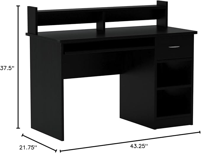 OneSpace Essential Computer Desk, Hutch with Pull-Out Keyboard, Black