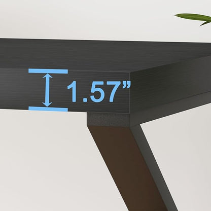 HSH Black Computer Desk, Long Home Office Laptop PC Desk, Large Industrial Metal Wood Executive Writing Gaming Workstation Desk, Modern Simple Student Study Work Table for Bedroom Living Room, 60 Inch