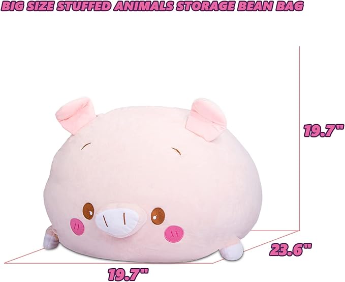 Stuffed Animal Storage Bean Bag Chair Cover for Kids Pink Pig Plush Bean Bag Chair for Girls Large Size Toy Organizer Cover Only Without Filling