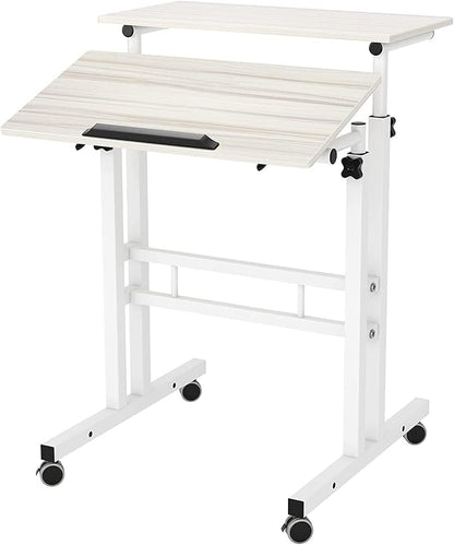 soges 23.6inches Height Adjustable Desk Laptop Desk on The Wheels, Rolling Stand Up Desk Computer Desk Adjustable Standing Desk Sit and Stand Desk Portable Laptop Table, Beige