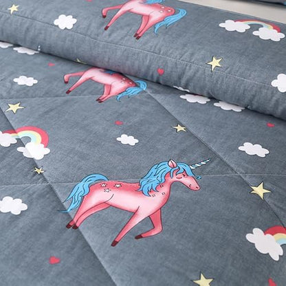 3PCS Gray Unicorn Comforter Set Queen Size, Queen Bed in a Bag Set Cute Bedding, Hotel Luxury, Lightweight Comforter Queen for Boys Girls Toddler Kids and Teens, Queen