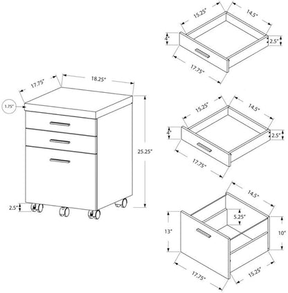 Monarch Specialties 3 Drawer File Cabinet - Filing Cabinet (Dark Taupe)
