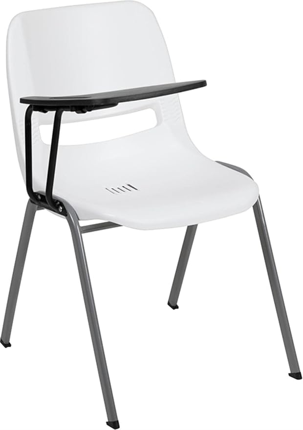 Flash Furniture HERCULES White Ergonomic Shell Chair with Right Handed Flip-Up Tablet Arm