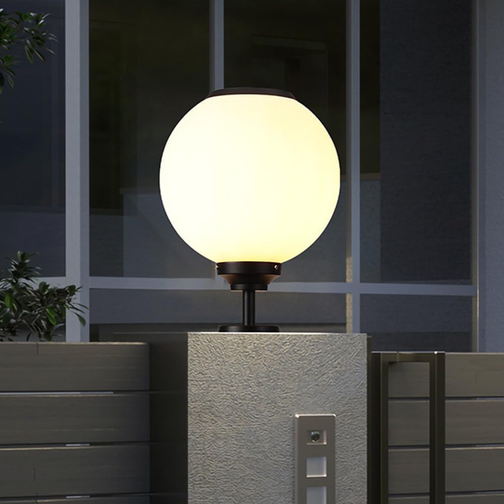 Solar Outdoor Column Lights - Aluminum Fence Pedestal Post Lamp Outdoor Vintage LED Globe Pillar Lights, IP65 Waterproof External Landscape Street Lighting Fixtures