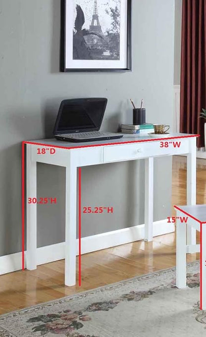 InRoom Designs Kings Brand White Finish Wood Home Office Secretary Writing Desk,