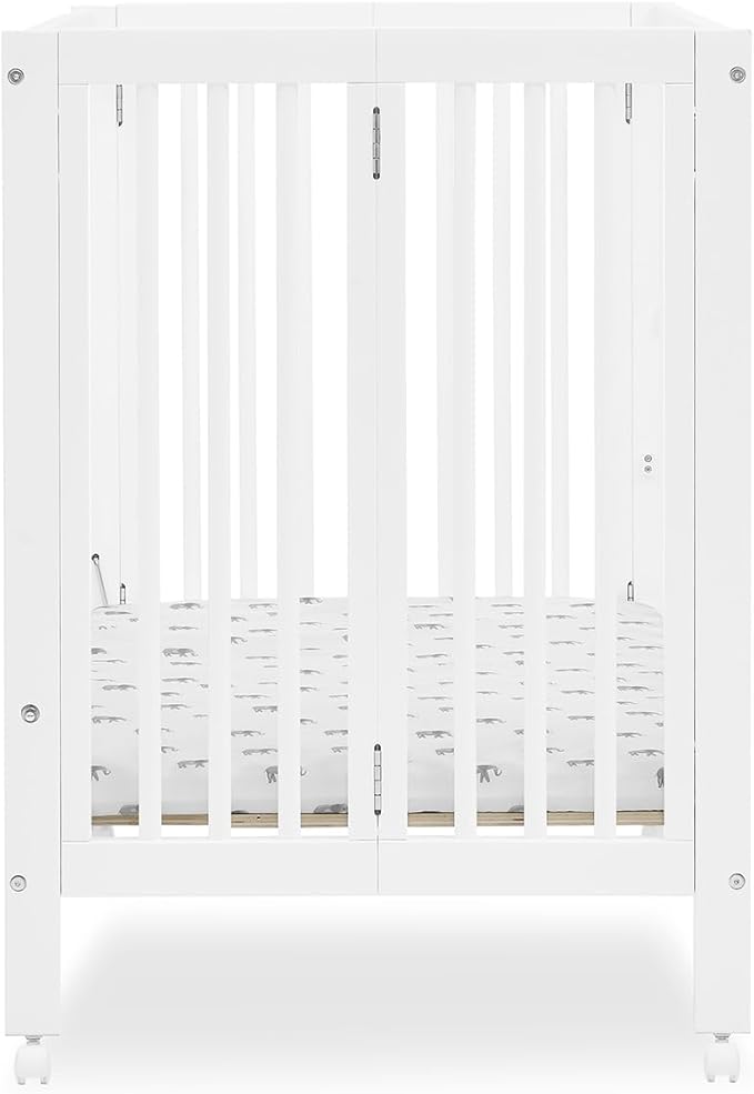 Delta Children Mia Portable Folding Mini Crib with 1.5-Inch Mattress - Greenguard Gold Certified, Bianca White