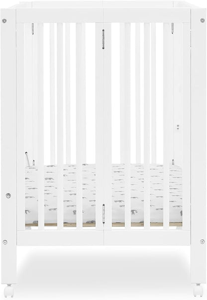 Delta Children Mia Portable Folding Mini Crib with 1.5-Inch Mattress - Greenguard Gold Certified, Bianca White