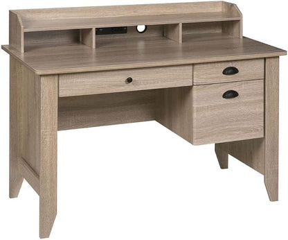 OneSpace Eleanor Executive Hutch and USB, Charger Hub, Light Oak Desk, No Size