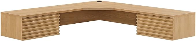 Modway Render 60" Mid-Century Modern Wall-Mount Corner Office Desk in Oak