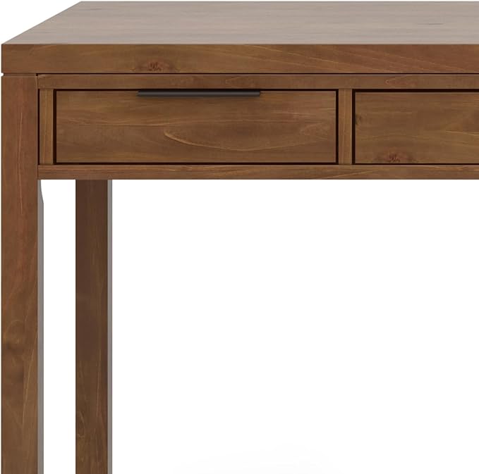 SIMPLIHOME Hollander SOLID WOOD 60 inch Wide Home Office Desk, Writing Table, Workstation, Study Table Furniture in Medium Saddle Brown with 2 Drawers