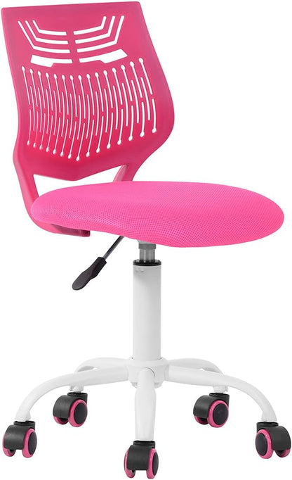 FurnitureR Desk Chair Armless Cute Home Office Desk Chair for Kids, Swivel Computer Task Chair Study Chair with Mesh Padded Cushion and Rolling Wheels for Child, Pink