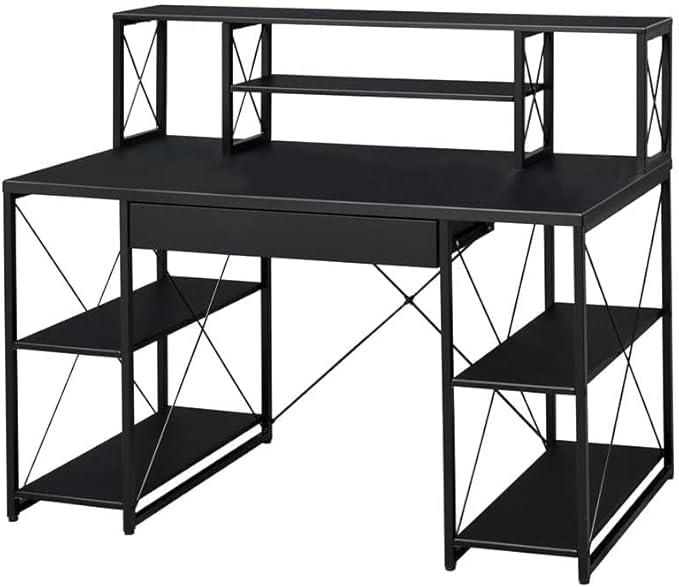 Acme Amiel Wooden 1-Drawer Writing Desk with Small Hutch in Black