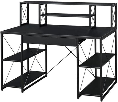Acme Amiel Wooden 1-Drawer Writing Desk with Small Hutch in Black