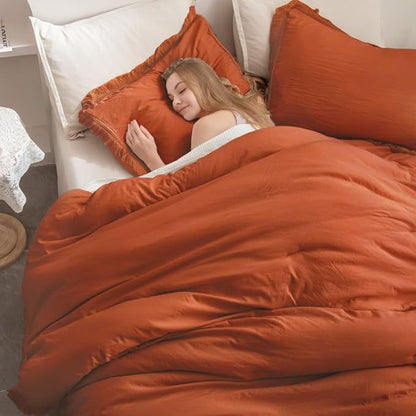 Andency Queen Comforter Set Burnt Orange, 3 Pieces Boho Terracotta Fall Tassel Lightweight Bedding Comforter Sets, All Season Rust Soft Bed Set (90x90In Comforter & 2 Pillowcases)
