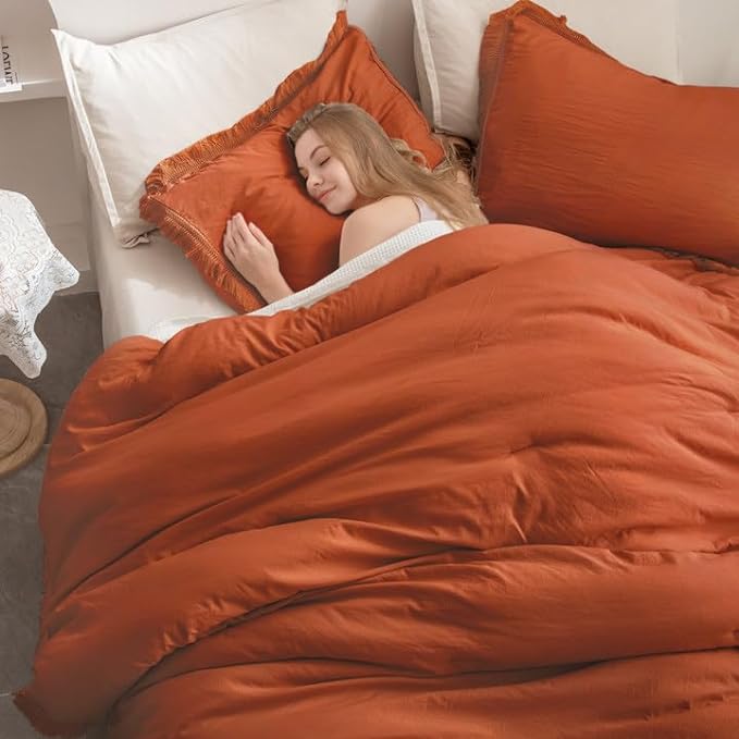 Andency King Size Comforter Set Burnt Orange, 3 Pieces Boho Terracotta Soft Lightweight Bedding Comforter Sets, Rust Tassel All Season Bed Set (104x90In Comforter & 2 Pillowcases)