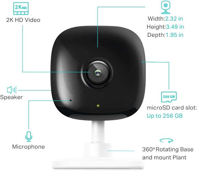 Kasa Smart 2K QHD Indoor Security Camera, Person/Baby Crying/Motion Detection, 2-Way Audio, 30Ft. Night Vision, Cloud/SD Card Storage(Up to 256 GB), Works with Alexa & Google Home (KC400)