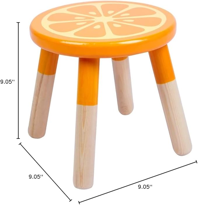 9 Inch Kids Solid Hard Wood Fruit Chair, Crafted Hand-Painted Wood with Assembled Four-Legged Sitting Stool, Bedroom, Playroom, Orange Furniture Stool for Toddler, Children, Boys, Girls(Orange)