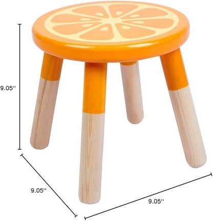 9 Inch Kids Solid Hard Wood Fruit Chair, Crafted Hand-Painted Wood with Assembled Four-Legged Sitting Stool, Bedroom, Playroom, Orange Furniture Stool for Toddler, Children, Boys, Girls(Orange)