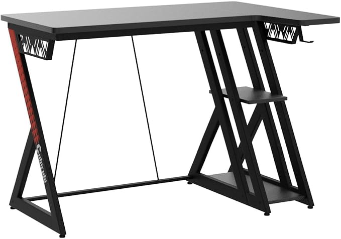 CubiCubi Aurora Gaming Desk with Carbon Fiber Surface, 40 Inch L Shaped Desk with Storage Shelves, Small Corner Computer Desk with Monitor Shelf, Gamer Desk PC Table, Black