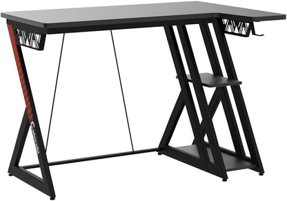 CubiCubi Aurora Gaming Desk with Carbon Fiber Surface, 40 Inch L Shaped Desk with Storage Shelves, Small Corner Computer Desk with Monitor Shelf, Gamer Desk PC Table, Black