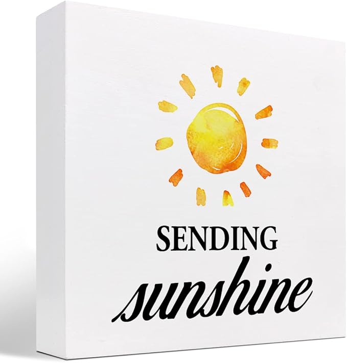 Sending Sunshine Wood Block Sign Desk Decor,Rustic Inspirational Wooden Box Plaque Sign Desk Decor for Home Office Shelf Table Decorations