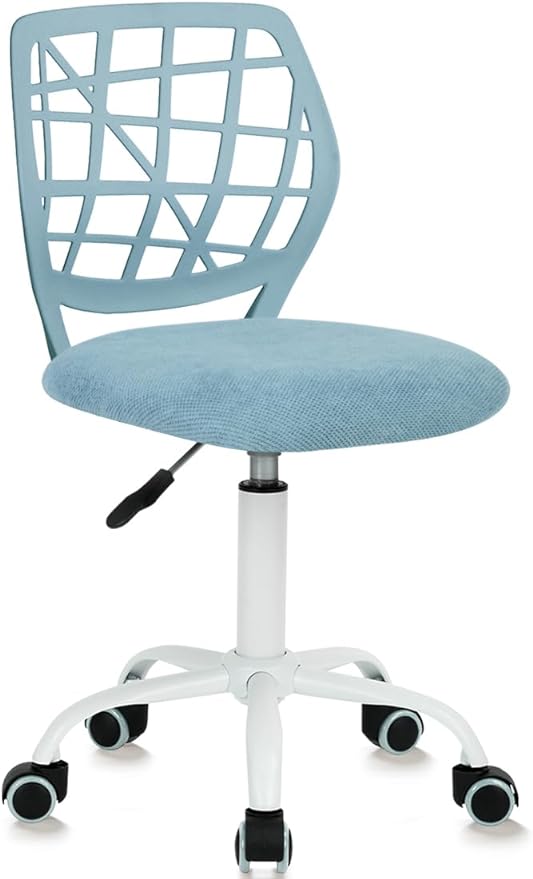 FurnitureR Child Desk Chair Office Chair Adjustable Kids Computer Task Chair Desk Chairs Swivel Armless Children Study Chair with Rolling Wheels, Light Blue