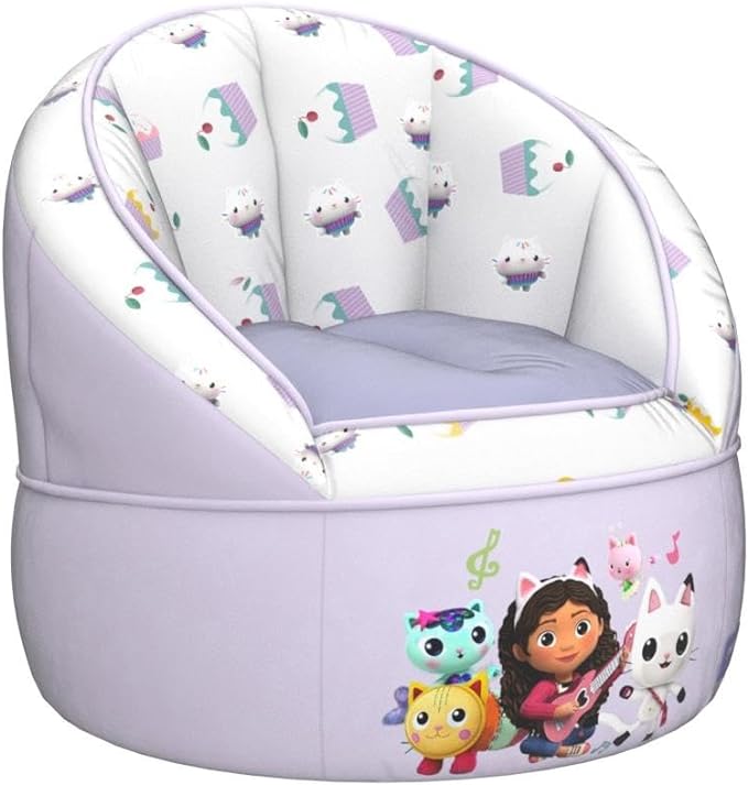 Idea Nuova Gabbys Dollhouse Purple Round Bean Bag Chair for Kids, Ages 3+, Large