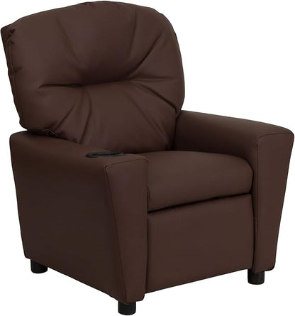 Flash Furniture Chandler LeatherSoft Kids Recliner with Cup Holder and Safety Recline, Contemporary Reclining Chair for Kids, Supports up to 90 lbs., Brown