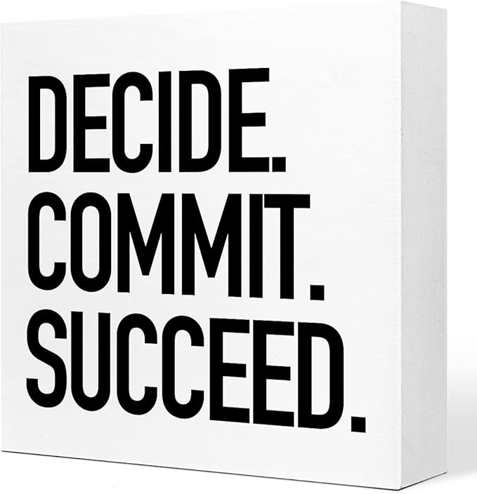 Decide Commit Succeed Wooden Sign Desk Decor,Motivational Fitness Gym Workout Quote Wood Block Sign Desk Decorations for Home Gym Office Desk Shelf Table Decor