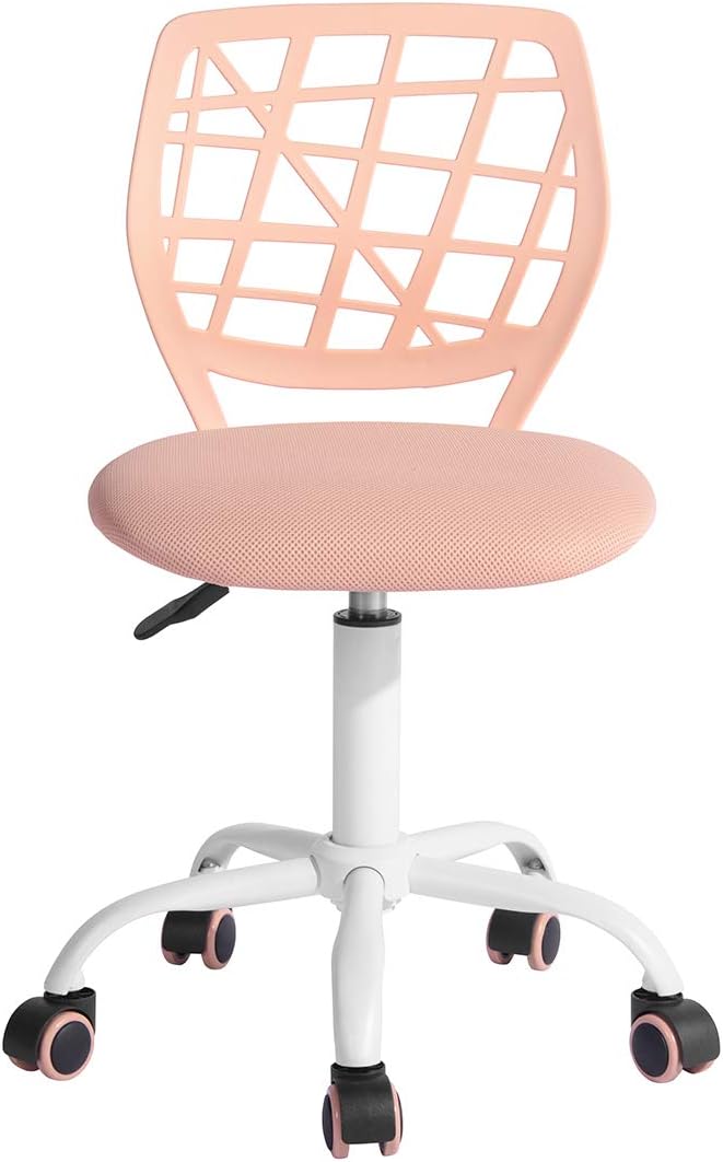 FurnitureR Desk Chair Armless Home Office Task Chair with Mesh Padded Cushion Swivel Study Chair with Rolling Wheels for Teens Child Kids Girls，Pink Plica