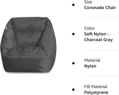 Posh Creations Structured Comfy Seat for Playrooms and Bedrooms, Large Bean Bag Chair, Coronado Chair, Charcoal Gray