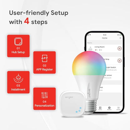 Sengled Zigbee Smart Light Bulbs, Smart Hub Required, Works with SmartThings and Echo with Built-in Hub, Voice Control with Alexa and Google Home, Color Changing 60W Eqv. A19 Alexa Light Bulb, 2 Pack