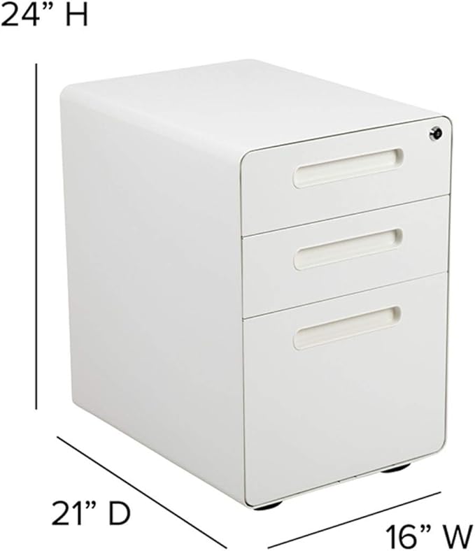 Flash Furniture Wren Ergonomic 3-Drawer Mobile Locking Filing Cabinet with Anti-Tilt Mechanism and Hanging Drawer for Legal & Letter Files, White